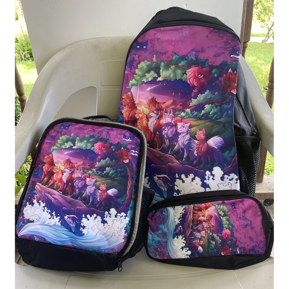 Miaqzakl Cats 3 Pc Backpack Set Lunch Box Pencil Bag ~ NEW